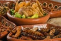 Plate with multiple edible insects, traditional Mexican food