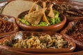 Plate with multiple edible insects, traditional Mexican food