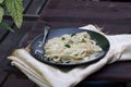 A plate of Mushroom Alfredo Fettuccini Pasta