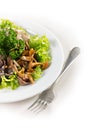 Plate with mushrooms salad greens