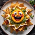 A plate of nachos shaped like a sun, with cheese rays and salsa swirls4