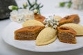 A plate with national pakhlava and shekarbura