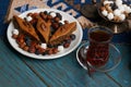 Plate with national pakhlava and snacks for Novruz