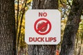 The plate of No duck lips, the sign Royalty Free Stock Photo