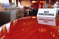 Plate no smoking and table in cafe