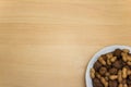 Plate of nuts in corner with empty space