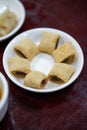 A plate of old Beijing traditional dessert snacks, donkey rolling