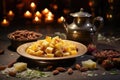 Plate with oriental sweets. Eastern holidays