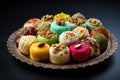 Plate with oriental sweets. Lohri fire festival in India