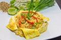 Plate of Pad Thai or phat Thai in omelette