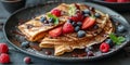 Plate of Pancakes With Strawberries and Blueberries Royalty Free Stock Photo