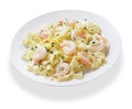 Plate of pasta fettuccine with cream sauce and shrimps on white background Royalty Free Stock Photo