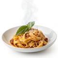 Plate of pasta with a green leaf Royalty Free Stock Photo