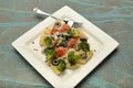 A plate of pasta and vegetables. Royalty Free Stock Photo