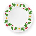 Plate with a pattern of viburnum and daisies gerberas on a white background. Also suitable for decoration autumn