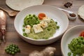Plate with peas and feta cheese