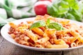 Plate of penne pasta bolognese Royalty Free Stock Photo