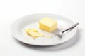 Plate piece butter with fork. Generate AI Royalty Free Stock Photo