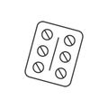 Plate with pills line icon on white . Editable stroke