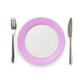 Plate in pink design with knife and fork