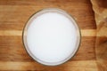 Plate of plant based milk top view. Royalty Free Stock Photo