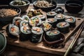 plate of plant-based and vegan sushi rolls