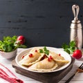 A plate of Polish pierogi dumplings.