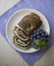 Plate of poppy strudel and blueberry Royalty Free Stock Photo