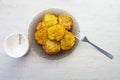 Plate of potato pancakes on the table Royalty Free Stock Photo