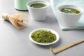 Plate with powdered matcha tea and chashaku Royalty Free Stock Photo