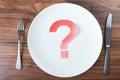 Plate with a question mark on desk Royalty Free Stock Photo
