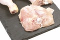 Plate of raw, uncooked chicken pieces on a black slate surface Royalty Free Stock Photo