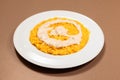 Plate of ÃÂreamy Gorgonzola Risotto with Pumpkin. Traditional Italian recipe Royalty Free Stock Photo