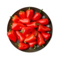 Plate with red bell peppers isolated on white background Royalty Free Stock Photo