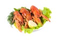 Plate of red boiled lobsters Royalty Free Stock Photo