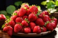 Plate of red strawberries on a wooden table Royalty Free Stock Photo