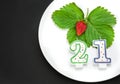 A plate with red strawberry and candle Royalty Free Stock Photo