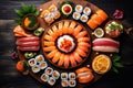 fresh sushi food asian roll japanese rice fish healthy seafood. Generative AI. Royalty Free Stock Photo