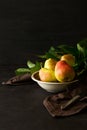 Plate with ripe pears and apples