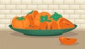 A plate of ripe persimmons. Persimmon whole and pieces. Vector illustration of fruit Royalty Free Stock Photo