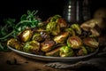 Plate with roasted Brussel sprouts. Generate ai