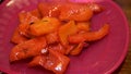 A plate of roasted red peppers. Royalty Free Stock Photo