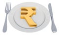 Plate with rupee symbol, 3D rendering