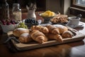 plate of rustic breads and pastries, ready for breakfast or brunch
