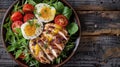 A plate of a salad with eggs and tomatoes on it, AI Royalty Free Stock Photo