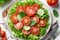plate of salad with tomatoes and cucumbers Royalty Free Stock Photo