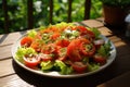 a plate of salad with tomatoes and lettuce Royalty Free Stock Photo