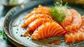 A plate of salmon with sauce and garnish Royalty Free Stock Photo