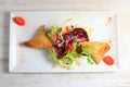 Plate of samoussa and lettuce salad Royalty Free Stock Photo