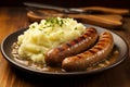 A plate of sausage and mashed potatoes Royalty Free Stock Photo